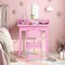 Costway Kids Vanity Set with Lighted Mirror Chair 2-Color LED Lighting for Girls Makeup White/Pink